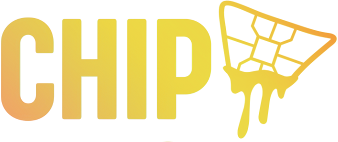 CHIP POS logo featuring bold yellow text and a melted chip graphic.